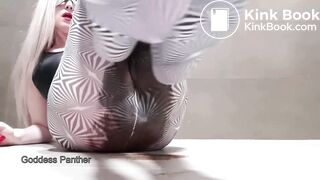 Big poop in black and white pantyhose