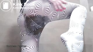 Big poop in black and white pantyhose