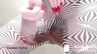 Big poop in black and white pantyhose