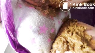 Messy poop play in gray panties