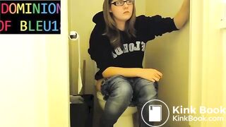 Sexy girl pushing on toilet