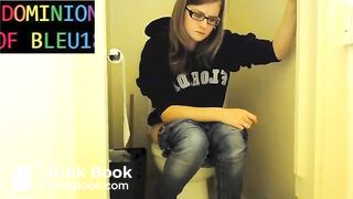 Sexy girl pushing on toilet