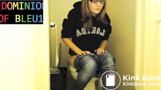 Sexy girl pushing on toilet