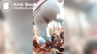 Woman Shits Blue Leggings Outside