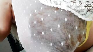 Big shit in sheer panties