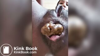 girl ass kissing , farting and big turd shit