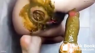 Shitty gape asshole riding dog cock