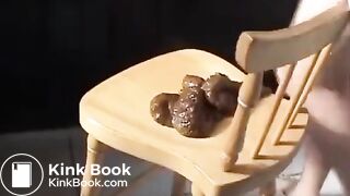 Scat girl moans and shits out HUGE log on chair