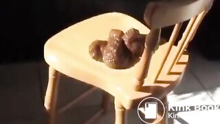 Scat girl moans and shits out HUGE log on chair