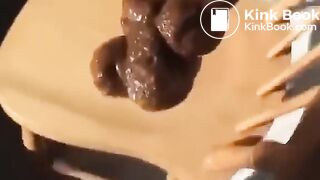 Scat girl moans and shits out HUGE log on chair