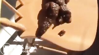 Scat girl moans and shits out HUGE log on chair