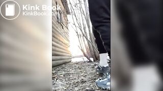 Public Pooping - Blonde shits outdoors without wiping