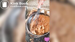 Hot sizzling poop stew fresh from the source