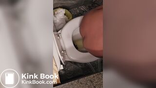 Girl pooping and peeing on toilet