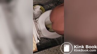 Girl pooping and peeing on toilet