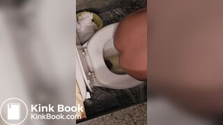 Girl pooping and peeing on toilet