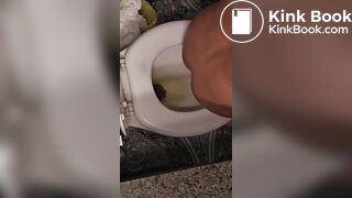 Girl pooping and peeing on toilet
