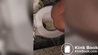 Girl pooping and peeing on toilet