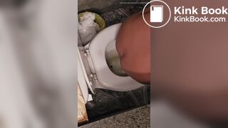 Girl pooping and peeing on toilet