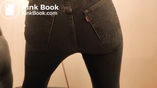 Girl messes her jeans and rubs