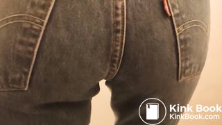 Girl messes her jeans and rubs