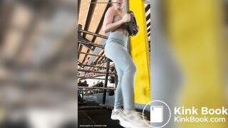 girl shits her leggings at the gym