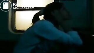 Girl pooping in train