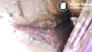 Pink panties ruined with huge poop