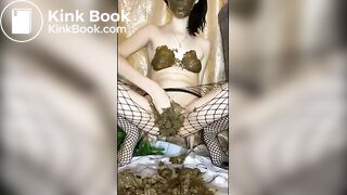Brunette chick takes massive shits and pisses
