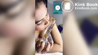 Latina does dirty anal then licks her dildo