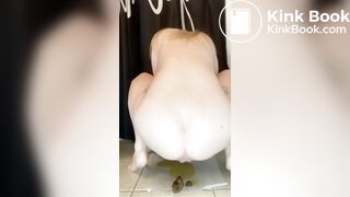 Dirty blonde girl shitting on the floor