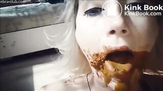 Laying down eating shit