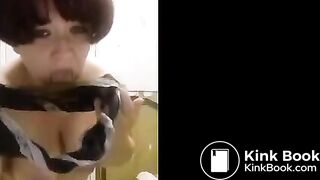 A lady licks fresh poo from her undies..