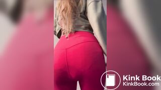 Girl messes diaper under leggings
