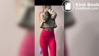 Girl messes diaper under leggings