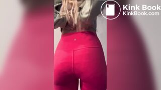 Girl messes diaper under leggings