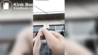 Girl eats shit outside house