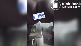 Girl has explosive squirty diarrhea in coffee cup