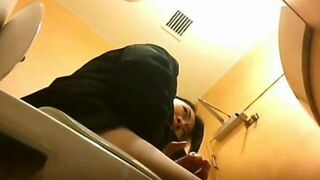 Japanese girl takes quick poop on public toilet