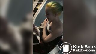 Girl with leg tattoos Pooping on Toilet (no noises)