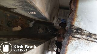 girl pissing shit ditch toilet