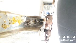 girl pissing shit ditch toilet