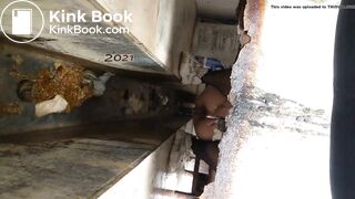 girl pissing shit ditch toilet