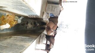 girl pissing shit ditch toilet