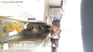 girl pissing shit ditch toilet