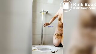 Chinese girl licking public toilet