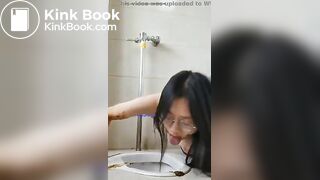 Chinese girl licking public toilet