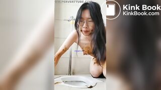Chinese girl licking public toilet