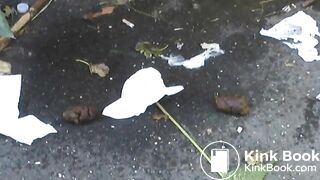 Nasty crack whore poops outdoors..
