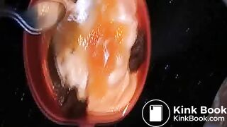 German lady has a poopy breakfast..